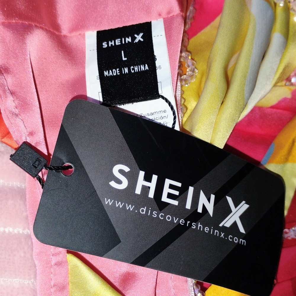 SHEIN Multicolor Abstract Rhinestone Pleated Crop Top - Picture 6 of 6